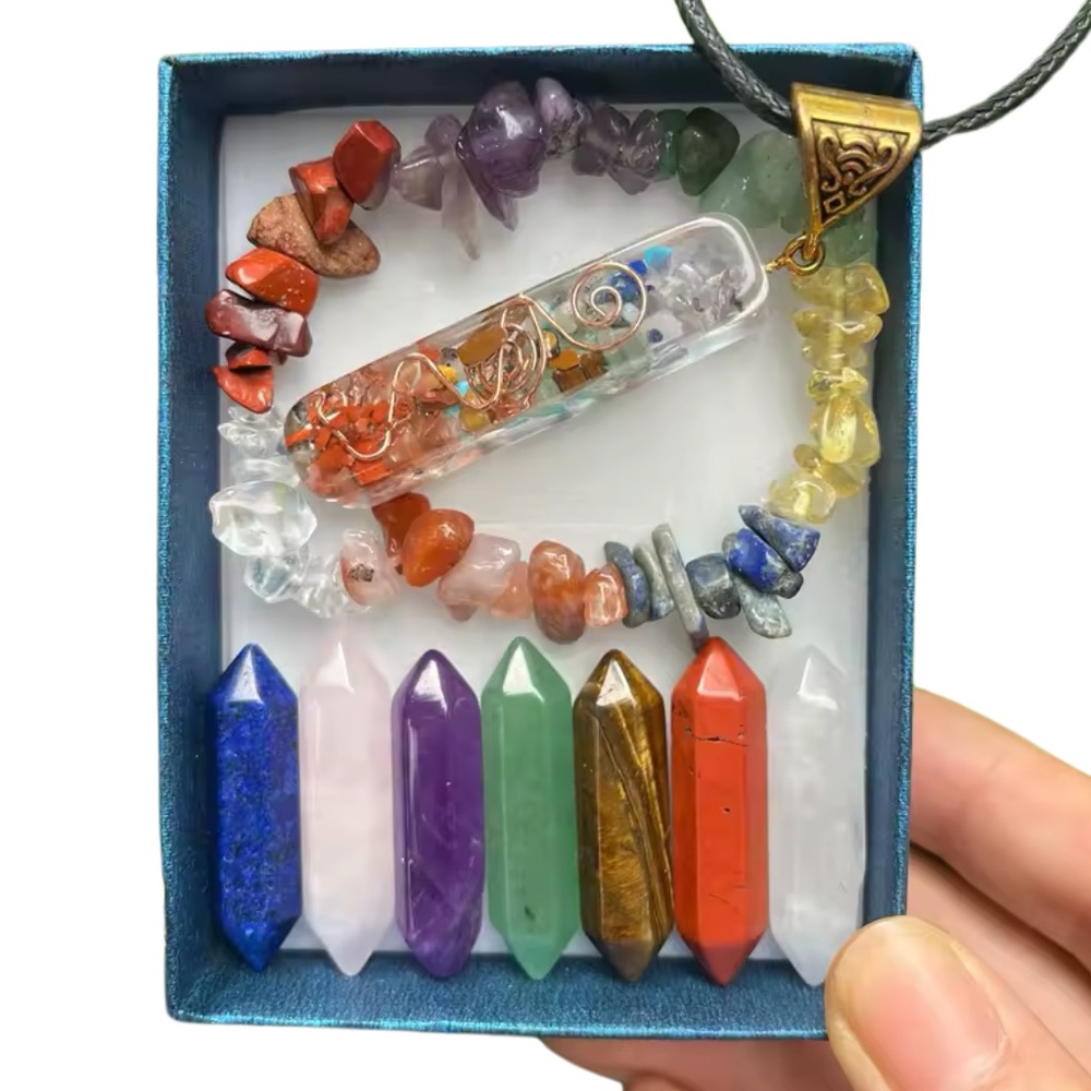 NEW! 9 Piece Quartz Crystal Chakra Healing Stones Meditation Magic Manifestation